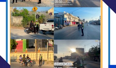 Satlantas-Polres-SBD-Gelar-Strong-Point-Pagi,-Wujudkan-Kamseltibcarlantas-di-Kota-Tambolaka