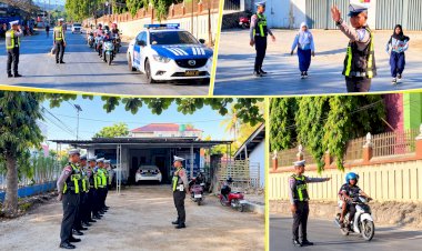 Satlantas-Polres-Sumba-Barat-Daya-Gelar-Strong-Point-Pagi,-Wujudkan-Kamseltibcarlantas-di-Kota-Tambolaka