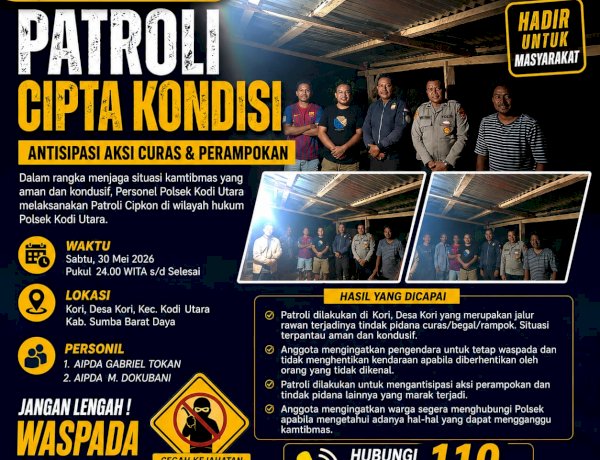 PATROLI CIPTA KONDISI, POLSEK KODI UTARA ANTISIPASI AKSI CURAS DAN PERAMPOKAN