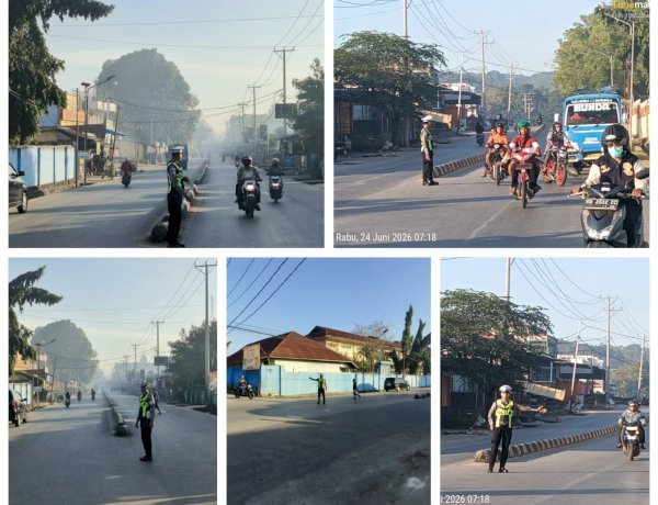 Satlantas Polres Sumba Barat Daya Laksanakan Strong Point Pagi, Wujudkan Keamanan dan Kelancaran Arus Lalu Lintas di Kota Tambolaka  Berita: