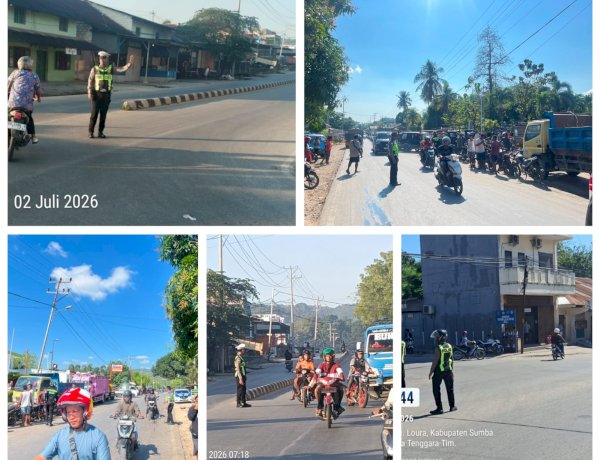 Unit Patwal Satlantas Polres Sumba Barat Daya Laksanakan Patroli Rutin dan Pengaturan Arus Lalu Lintas di Kota Tambolaka