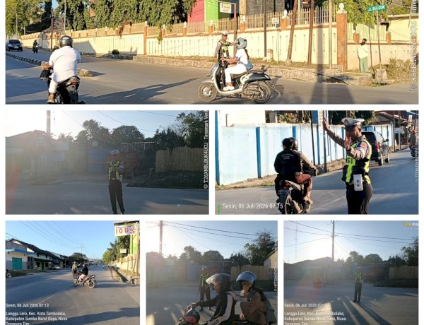 Satlantas Polres Sumba Barat Daya Laksanakan Strong Point Pagi, Wujudkan Kamseltibcar Lantas di Kota Tambolaka