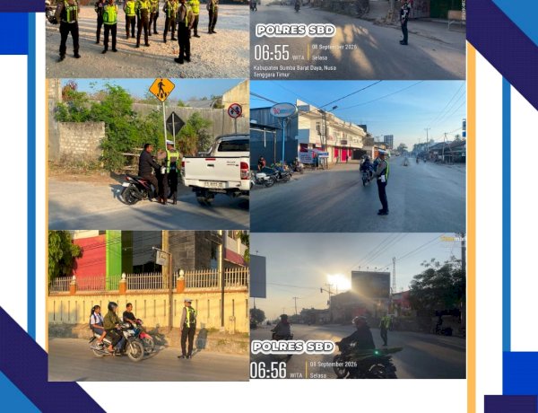 Satlantas Polres SBD Gelar Strong Point Pagi, Wujudkan Kamseltibcarlantas di Kota Tambolaka