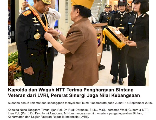 Terima Bintang Kehormatan LVRI, Kapolda NTT: Ini Amanah untuk Terus Memupuk Nasionalisme dan Persaudaraan
