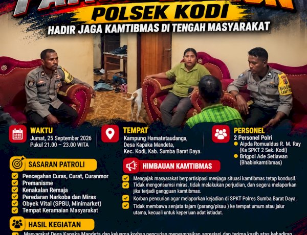 Polsek Kodi Gelar Patroli Cipkon, Jaga Kamtibmas di Wilayah Hukum Polsek Kodi