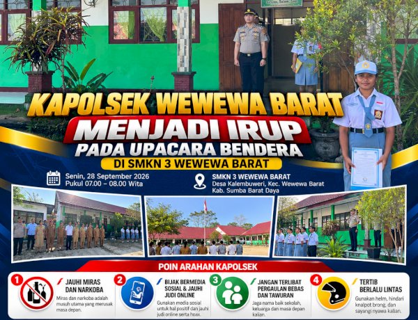 Kapolsek Wewewa Barat Jadi Irup Upacara Bendera di SMKN 3 Wewewa Barat, Sampaikan Pesan tentang Masa Depan Generasi Muda