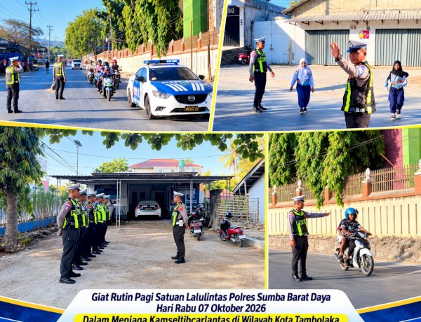 Satlantas Polres Sumba Barat Daya Gelar Strong Point Pagi, Wujudkan Kamseltibcarlantas di Kota Tambolaka