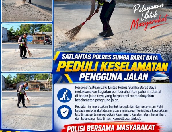Satlantas Polres Sumba Barat Daya Bersihkan Material di Badan Jalan, Wujudkan Keselamatan Pengguna Jalan