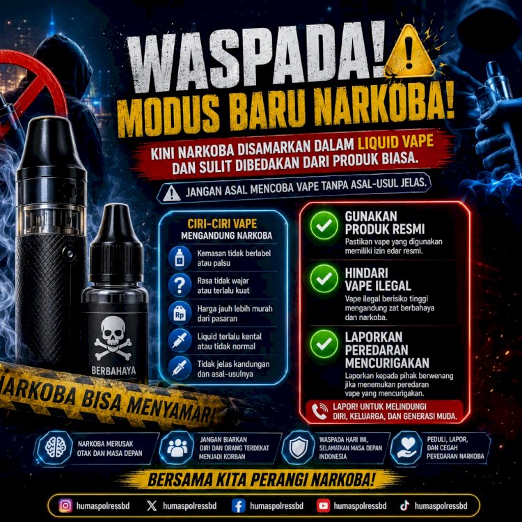 POLRES SUMBA BARAT DAYA IMBAU MASYARAKAT WASPADA MODUS BARU PEREDARAN NARKOBA MELALUI LIQUID VAPE