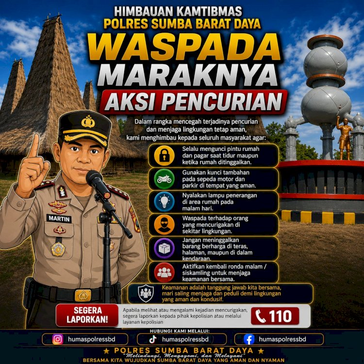 POLRES SUMBA BARAT DAYA IMBAU MASYARAKAT WASPADA TERHADAP AKSI PENCURIAN