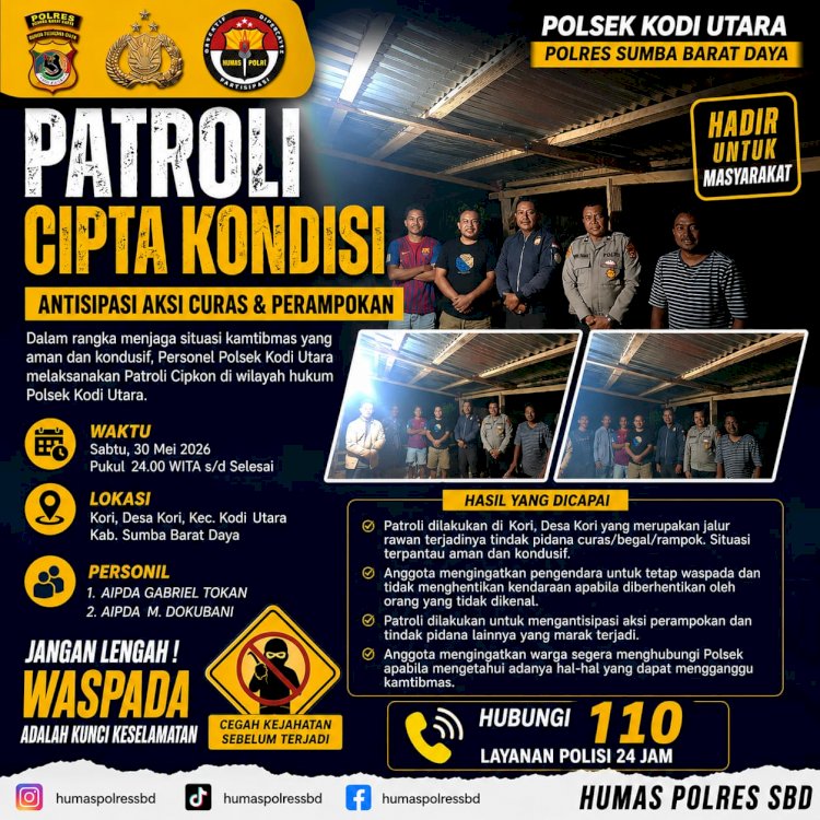 PATROLI CIPTA KONDISI, POLSEK KODI UTARA ANTISIPASI AKSI CURAS DAN PERAMPOKAN