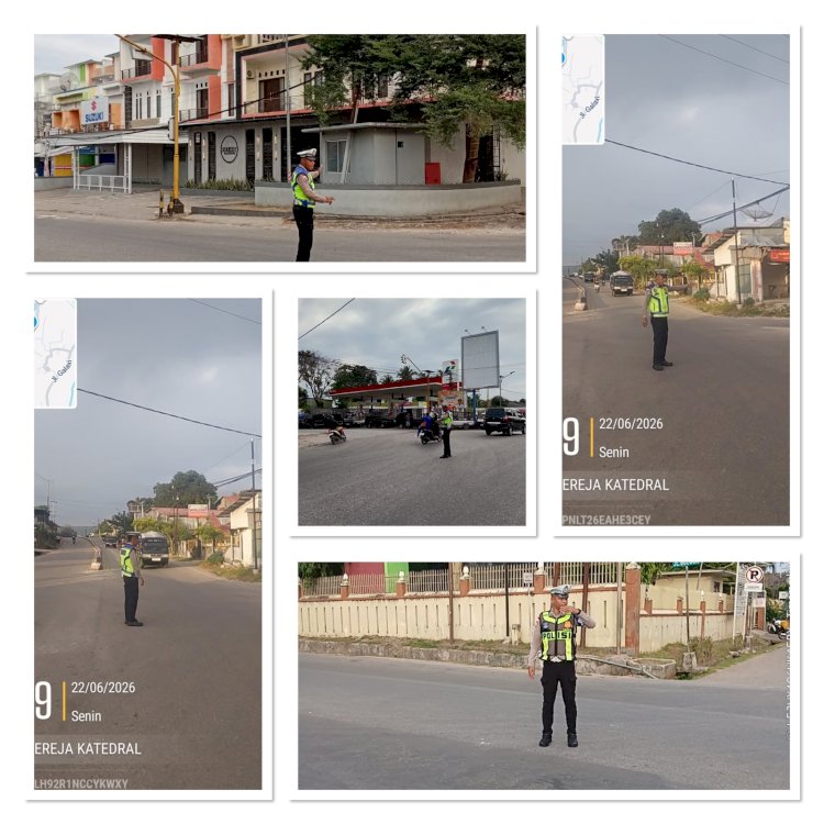 Satlantas Polres Sumba Barat Daya Laksanakan Strong Point Pagi untuk Wujudkan Kamseltibcar Lantas di Kota Tambolaka
