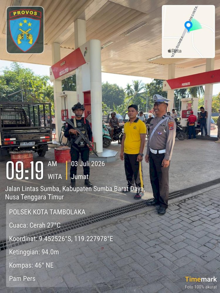 Polsek Kota Tambolaka Laksanakan Pengamanan dan Pengawasan SPBU, Pastikan Distribusi BBM Berjalan Aman dan Tertib