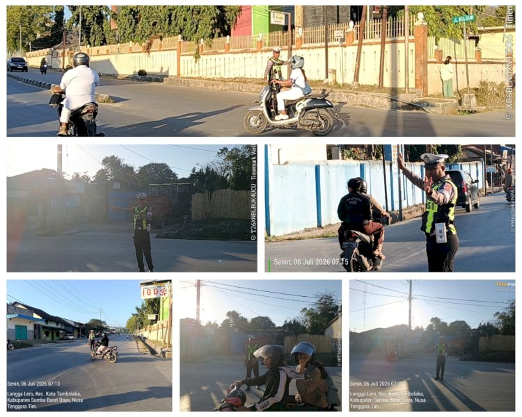 Satlantas Polres Sumba Barat Daya Laksanakan Strong Point Pagi, Wujudkan Kamseltibcar Lantas di Kota Tambolaka