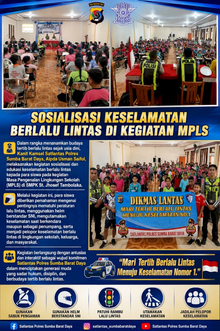 Satlantas Polres Sumba Barat Daya Edukasi Siswa SMPK St. Josef Tambolaka tentang Keselamatan Berlalu Lintas pada Kegiatan MPLS