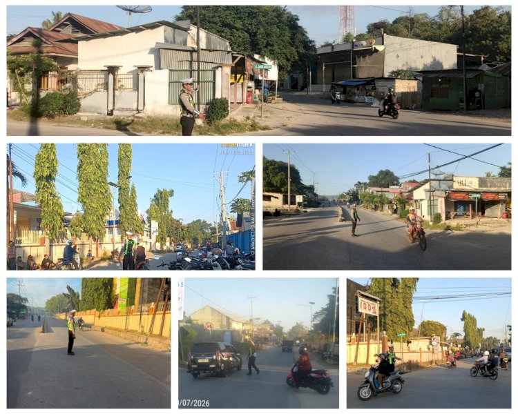 Satlantas Polres Sumba Barat Daya Gelar Strong Point Pagi, Wujudkan Kamseltibcar Lantas di Kota Tambolaka