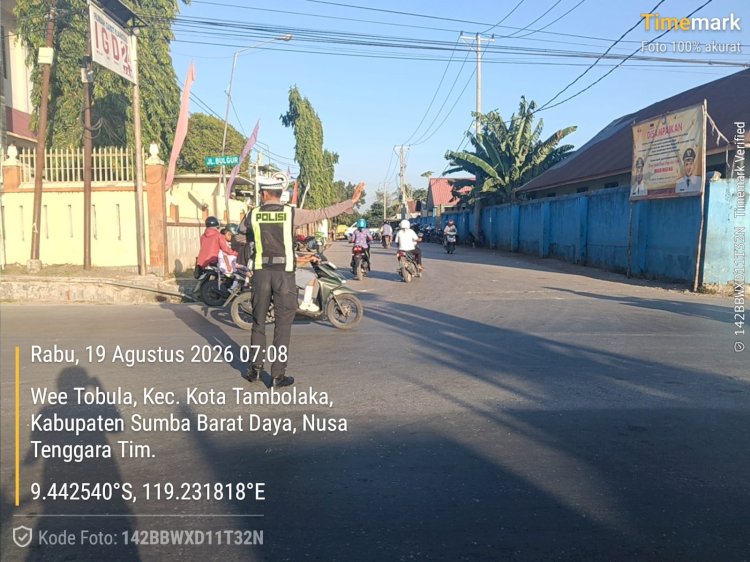 Satlantas Polres Sumba Barat Daya Gelar Strong Point Pagi, Pastikan Arus Lalu Lintas Lancar