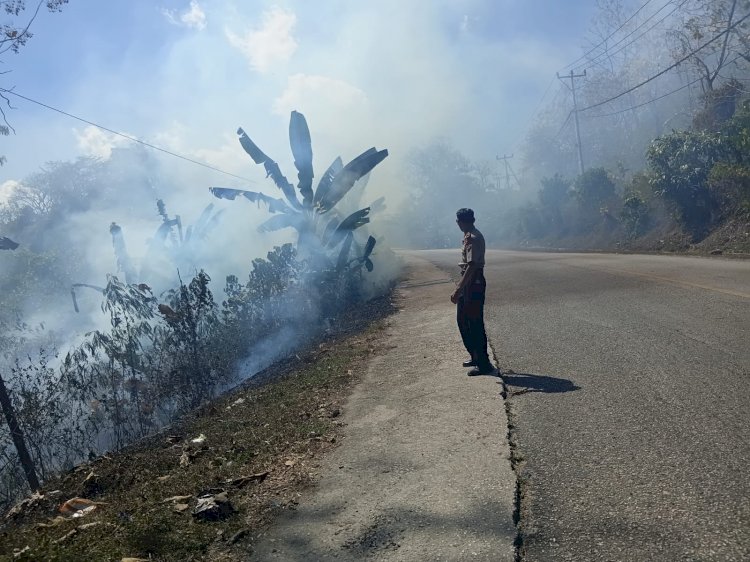KEBAKARAN HUTAN TERJADI DI KAWASAN HUTAN WATU KANGGOROK, POLISI BERSAMA DINAS KEHUTANAN LAKUKAN PEMADAMAN
