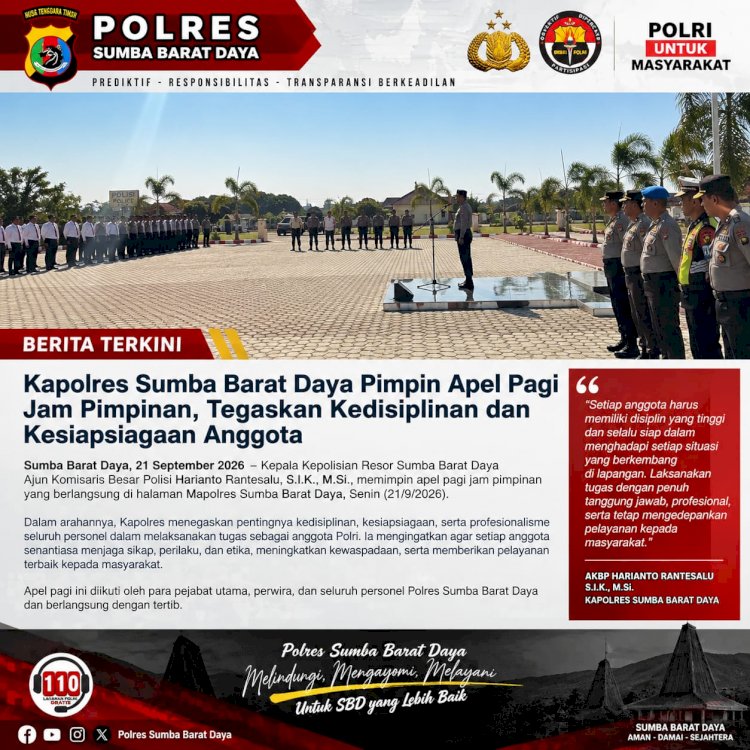 Kapolres Sumba Barat Daya Pimpin Apel Pagi Jam Pimpinan, Tegaskan Disiplin dan Kesiapsiagaan Anggota
