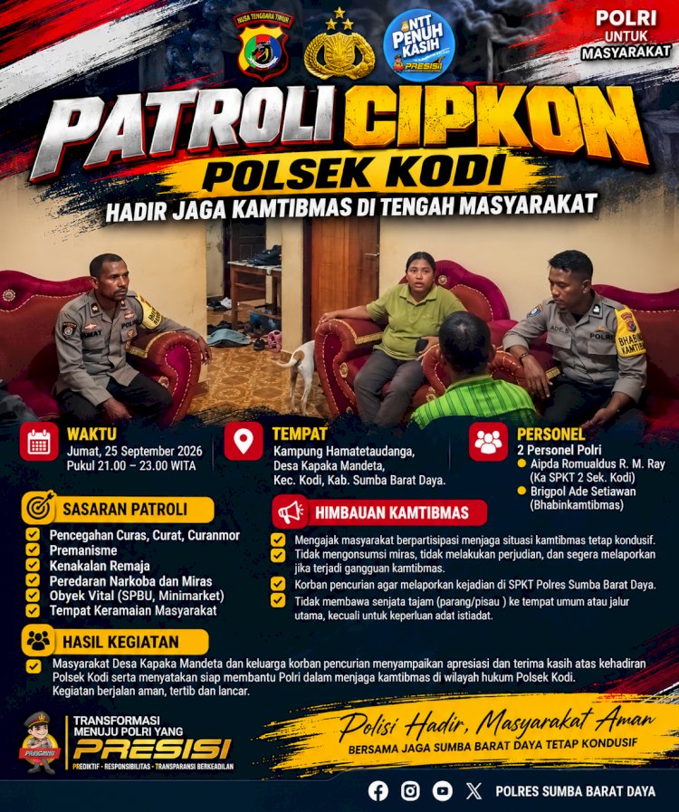 Polsek Kodi Gelar Patroli Cipkon, Jaga Kamtibmas di Wilayah Hukum Polsek Kodi