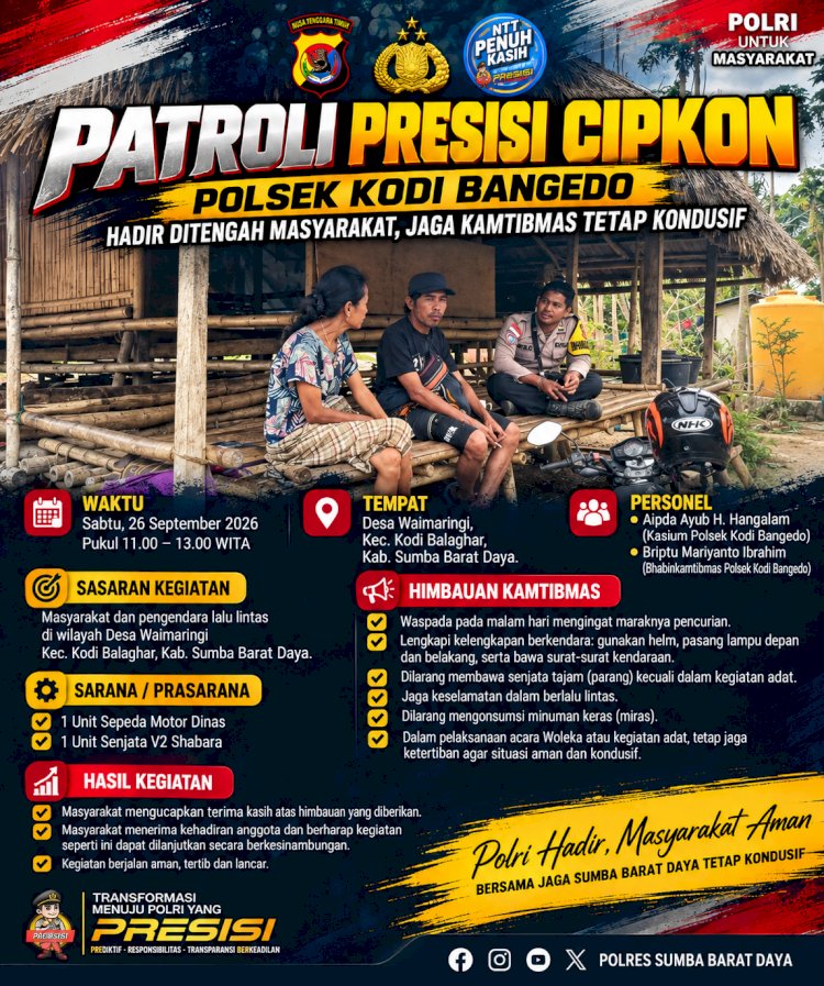 Polsek Kodi Bangedo Gelar Patroli Presisi Cipkon, Imbau Warga Tertib Berlalu Lintas