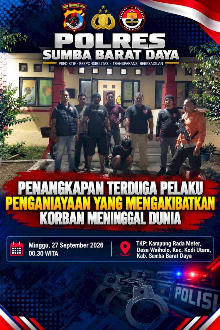 Polres Sumba Barat Daya Amankan Terduga Pelaku Penganiayaan yang Mengakibatkan Korban Meninggal Dunia