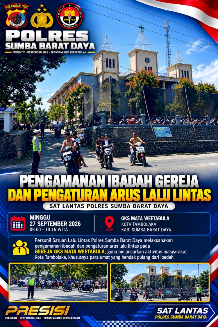 Sat Lantas Polres Sumba Barat Daya Amankan Ibadah Minggu dan Atur Arus Lalu Lintas di GKS Mata Weetabula