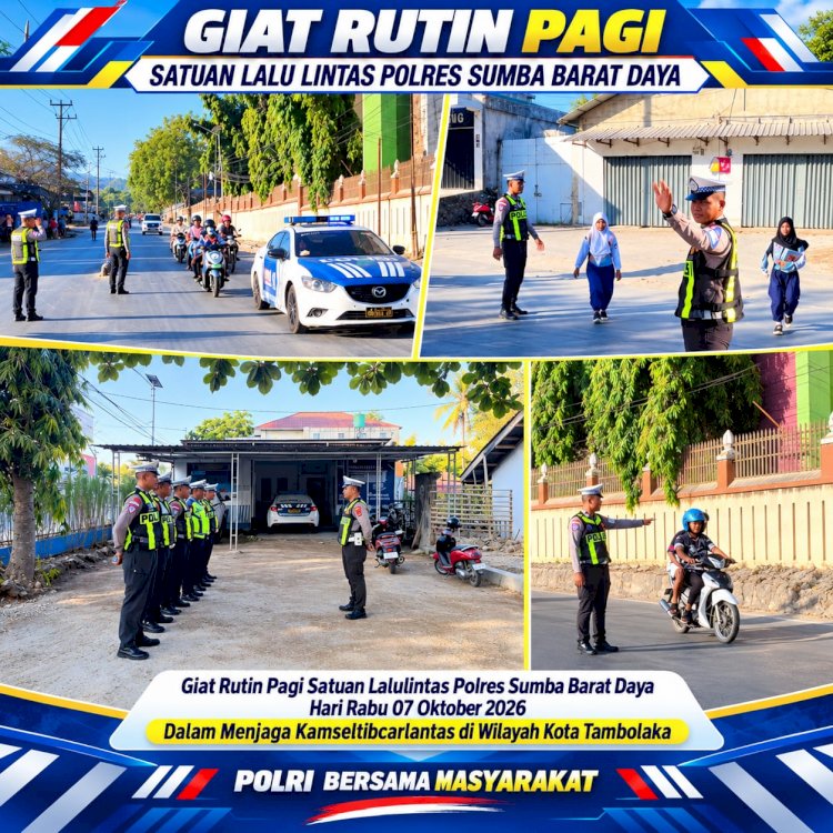 Satlantas Polres Sumba Barat Daya Gelar Strong Point Pagi, Wujudkan Kamseltibcarlantas di Kota Tambolaka