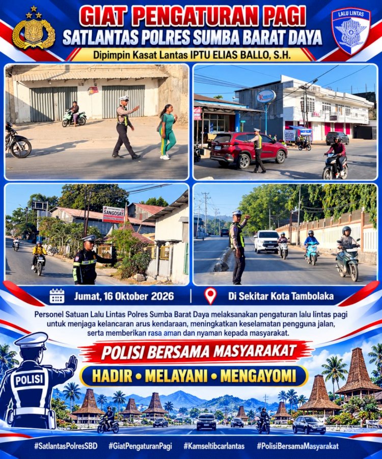 Satlantas Polres Sumba Barat Daya Laksanakan Pengaturan Lalu Lintas Pagi, Wujudkan Kamseltibcarlantas yang Kondusif